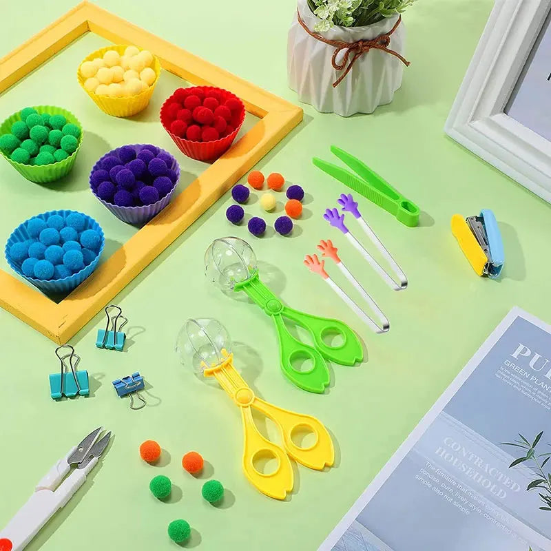Igračke za Djecu od 3 Godine - Šarene Pompom Kuglice za Brojanje - Montessori Senzorne Igračke - Čaša za Razvrstavanje - Predškolske Aktivnosti Učenja Matematike