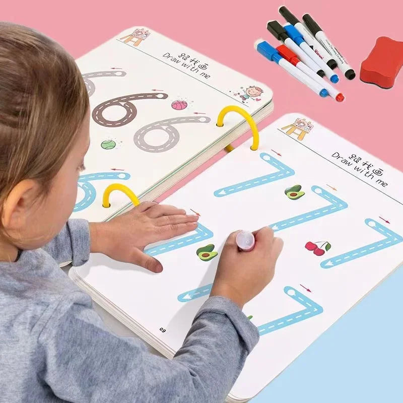 🖍️ Montessori Knjiga s 136 Stranica za Crtanje i Učenje – Igračka za Djecu s Olovkom za Razvoj Boja, Oblika i Matematike