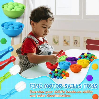 Igračke za Djecu od 3 Godine - Šarene Pompom Kuglice za Brojanje - Montessori Senzorne Igračke - Čaša za Razvrstavanje - Predškolske Aktivnosti Učenja Matematike