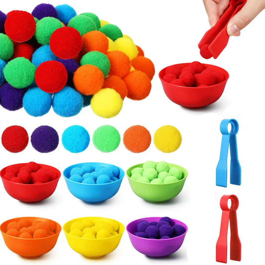 Igračke za Djecu od 3 Godine - Šarene Pompom Kuglice za Brojanje - Montessori Senzorne Igračke - Čaša za Razvrstavanje - Predškolske Aktivnosti Učenja Matematike